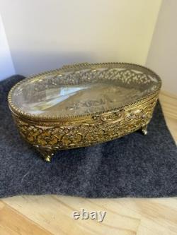 VTG 24 K Gold Plated Keepsake Jewelry Box. Oval Trinket Box