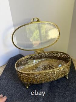 VTG 24 K Gold Plated Keepsake Jewelry Box. Oval Trinket Box