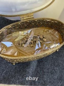 VTG 24 K Gold Plated Keepsake Jewelry Box. Oval Trinket Box
