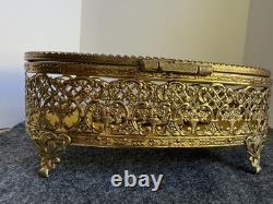 VTG 24 K Gold Plated Keepsake Jewelry Box. Oval Trinket Box