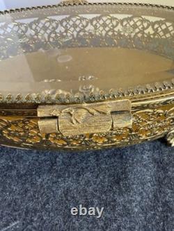 VTG 24 K Gold Plated Keepsake Jewelry Box. Oval Trinket Box