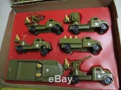 VTG Antique Pyro Box Set US Army Mobile Units Plastic Toys Boat Truck Spotlight