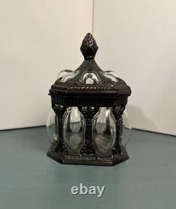 VTG Bronze Apothecary Jar Caged Blown Glass Lidded Jewelry Trinket Candy Dish