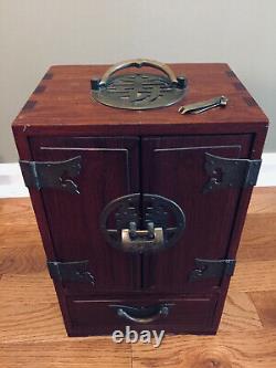VTG Chinese Huali wood 5 drawer Dressing case Jewelry Box 12H with Lock & Key