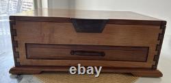 VTG Handcrafted Large Jewelry Box Chest Cherry Wood Red Velvet Inlay 15.5Lx11W