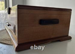VTG Handcrafted Large Jewelry Box Chest Cherry Wood Red Velvet Inlay 15.5Lx11W