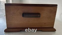 VTG Handcrafted Large Jewelry Box Chest Cherry Wood Red Velvet Inlay 15.5Lx11W