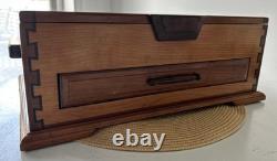 VTG Handcrafted Large Jewelry Box Chest Cherry Wood Red Velvet Inlay 15.5Lx11W