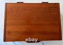 VTG Handcrafted Large Jewelry Box Chest Cherry Wood Red Velvet Inlay 15.5Lx11W