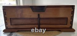 VTG Handcrafted Large Jewelry Box Chest Cherry Wood Red Velvet Inlay 15.5Lx11W