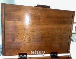 VTG Handcrafted Large Jewelry Box Chest Cherry Wood Red Velvet Inlay 15.5Lx11W