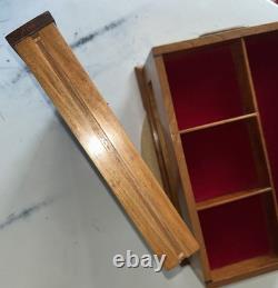 VTG Handcrafted Large Jewelry Box Chest Cherry Wood Red Velvet Inlay 15.5Lx11W