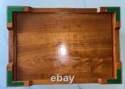 VTG Handcrafted Large Jewelry Box Chest Cherry Wood Red Velvet Inlay 15.5Lx11W