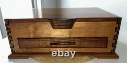 VTG Handcrafted Large Jewelry Box Chest Cherry Wood Red Velvet Inlay 15.5Lx11W