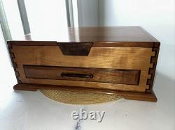 VTG Handcrafted Large Jewelry Box Chest Cherry Wood Red Velvet Inlay 15.5Lx11W