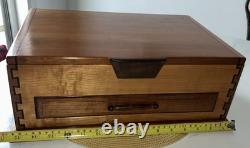 VTG Handcrafted Large Jewelry Box Chest Cherry Wood Red Velvet Inlay 15.5Lx11W