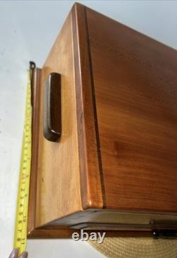 VTG Handcrafted Large Jewelry Box Chest Cherry Wood Red Velvet Inlay 15.5Lx11W