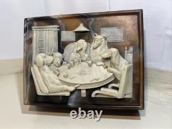 VTG INCOLAY Stone & Wood Jewelry Trinket Cigar Humidor BOX DOGS PLAYING POKER