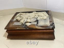 VTG INCOLAY Stone & Wood Jewelry Trinket Cigar Humidor BOX DOGS PLAYING POKER