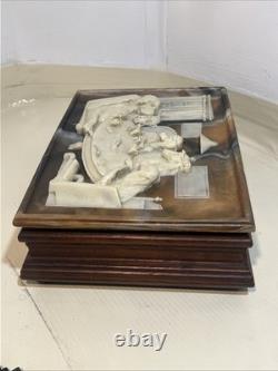 VTG INCOLAY Stone & Wood Jewelry Trinket Cigar Humidor BOX DOGS PLAYING POKER