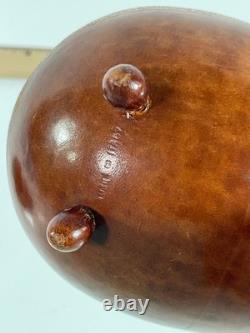 VTG MCM Leather Wrapped Wooden Brown Egg Box Tooled Gold Accent Made In Italy
