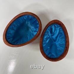 VTG MCM Leather Wrapped Wooden Brown Egg Box Tooled Gold Accent Made In Italy