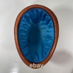 VTG MCM Leather Wrapped Wooden Brown Egg Box Tooled Gold Accent Made In Italy