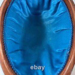 VTG MCM Leather Wrapped Wooden Brown Egg Box Tooled Gold Accent Made In Italy