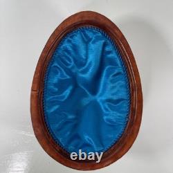 VTG MCM Leather Wrapped Wooden Brown Egg Box Tooled Gold Accent Made In Italy
