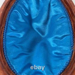 VTG MCM Leather Wrapped Wooden Brown Egg Box Tooled Gold Accent Made In Italy