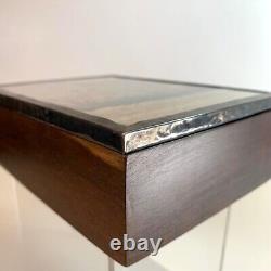 VTG Peruvian Wood Trinket Box Hammered Silver Rim Chancay Textile Glass Top 6