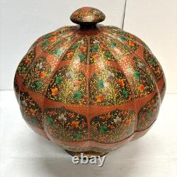 VTG unique handcrafted Kashmiri papier-mâché pumpkin-shaped lidded box