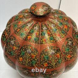 VTG unique handcrafted Kashmiri papier-mâché pumpkin-shaped lidded box