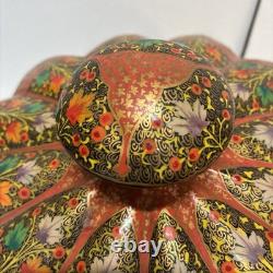VTG unique handcrafted Kashmiri papier-mâché pumpkin-shaped lidded box