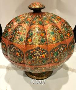 VTG unique handcrafted Kashmiri papier-mâché pumpkin-shaped lidded box