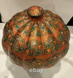 VTG unique handcrafted Kashmiri papier-mâché pumpkin-shaped lidded box