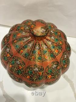VTG unique handcrafted Kashmiri papier-mâché pumpkin-shaped lidded box