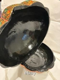 VTG unique handcrafted Kashmiri papier-mâché pumpkin-shaped lidded box