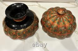 VTG unique handcrafted Kashmiri papier-mâché pumpkin-shaped lidded box