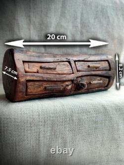 Very OLD Vintage Hand Carved Wood 4 Drawer Trinket Jewelry Box American Rustics