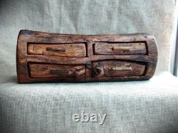 Very OLD Vintage Hand Carved Wood 4 Drawer Trinket Jewelry Box American Rustics