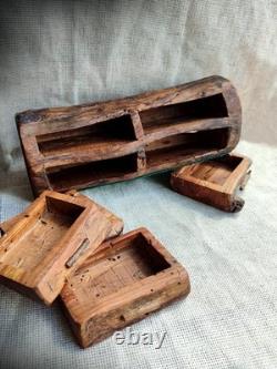 Very OLD Vintage Hand Carved Wood 4 Drawer Trinket Jewelry Box American Rustics