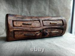 Very OLD Vintage Hand Carved Wood 4 Drawer Trinket Jewelry Box American Rustics