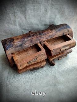 Very OLD Vintage Hand Carved Wood 4 Drawer Trinket Jewelry Box American Rustics