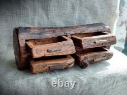 Very OLD Vintage Hand Carved Wood 4 Drawer Trinket Jewelry Box American Rustics