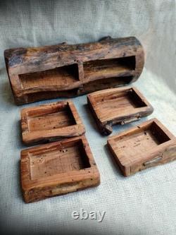Very OLD Vintage Hand Carved Wood 4 Drawer Trinket Jewelry Box American Rustics
