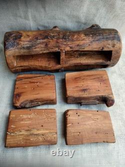 Very OLD Vintage Hand Carved Wood 4 Drawer Trinket Jewelry Box American Rustics