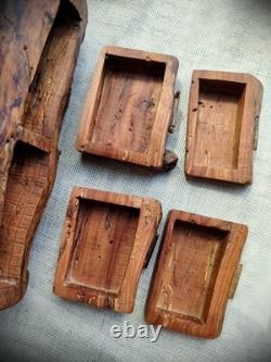 Very OLD Vintage Hand Carved Wood 4 Drawer Trinket Jewelry Box American Rustics