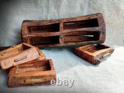 Very OLD Vintage Hand Carved Wood 4 Drawer Trinket Jewelry Box American Rustics
