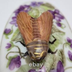 Very Rare Limoges JP France Vintage Trinket Box With Raised Cicada Finial Lid